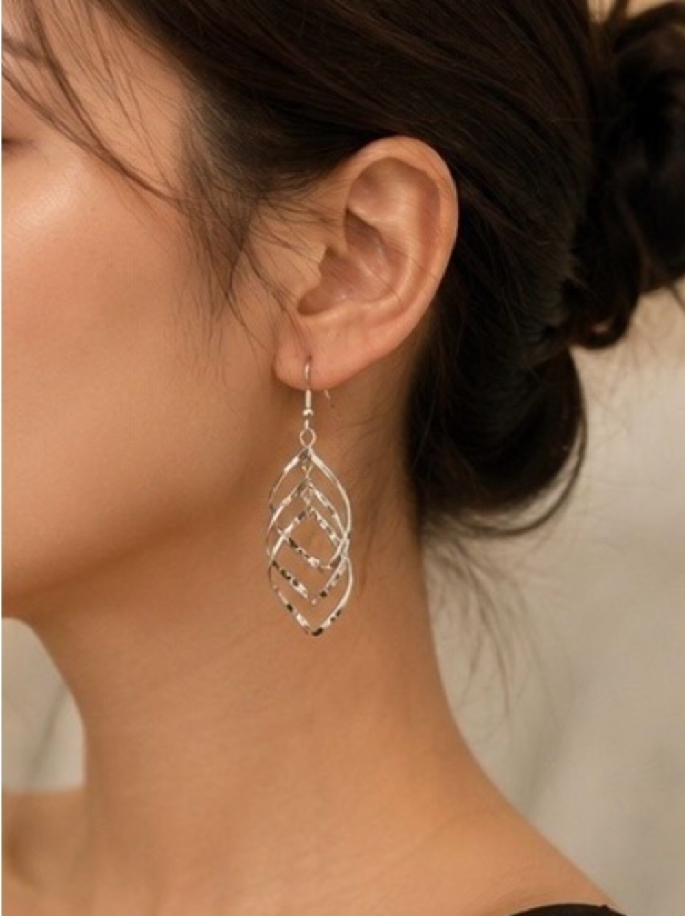Silver Layered Geometric Teardrop Dangle Earrings Statement Fashion Jewelry